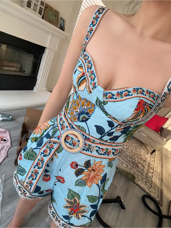 FARM Rio Dresses & Skirts - FARM Rio Light Blue Floral Embroidered Mini Romper NWT